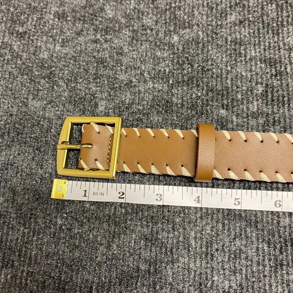 ASOS DESIGN Tan Brown Whipstitch Belt Gold Buckle S/M 115808552 Western Boho